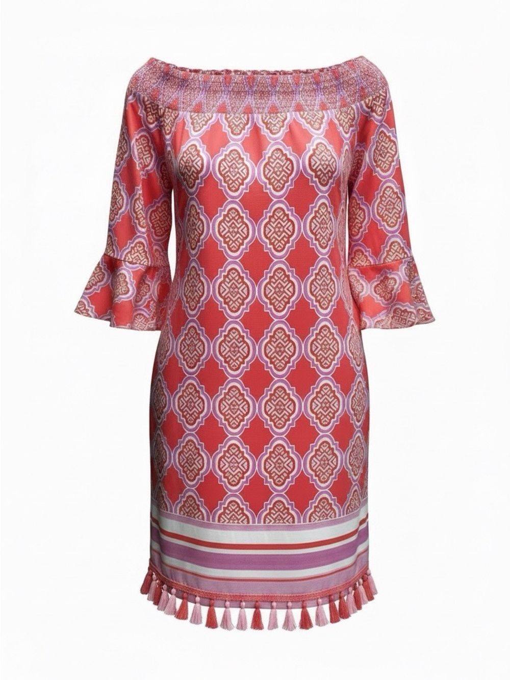 Cabana Life Pink and White Off-Shoulder Midi Dress - Picture 2 of 2